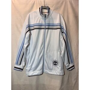 Timberland Men's SZ L White Blue Brown Zip Up Logo Track Jacket B22